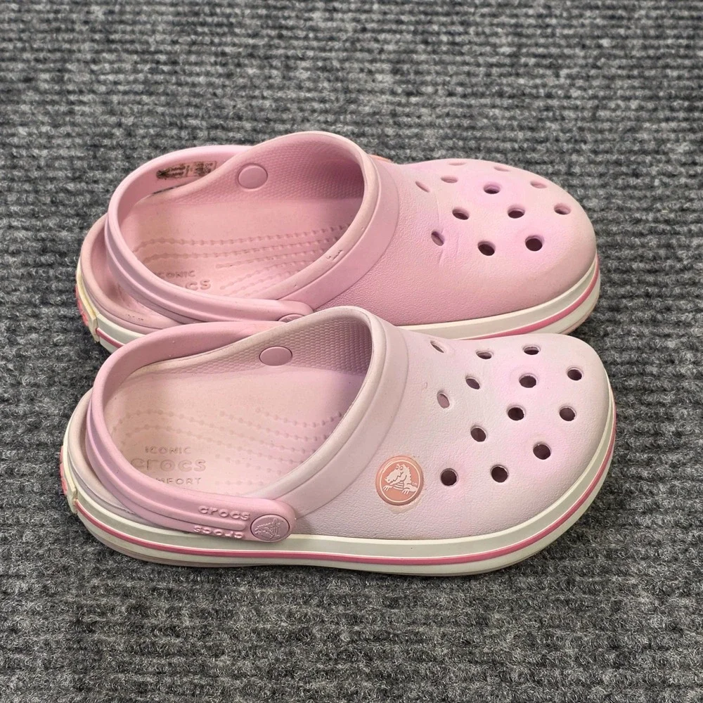 Crocs Crocband Clog Girl's Size C11 Pink White Sporty Slip On Sandals Shoes